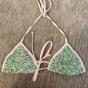 Frankie’s Pink and Green Textured Bikini Top